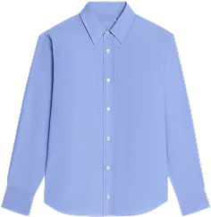 A light blue cotton button-down shirt, laid flat