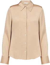A beige silk shirt, laid flat