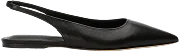 A black pointed-toe slingback flat, seen from the side
